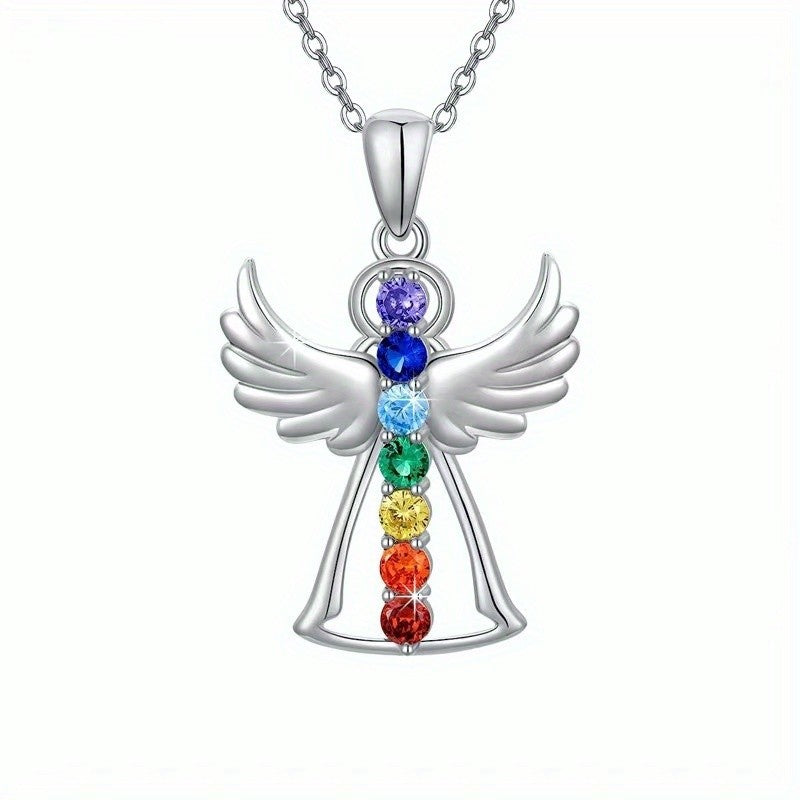 Rainbow Zircon Angel Necklace