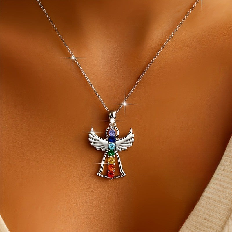 Rainbow Zircon Angel Necklace
