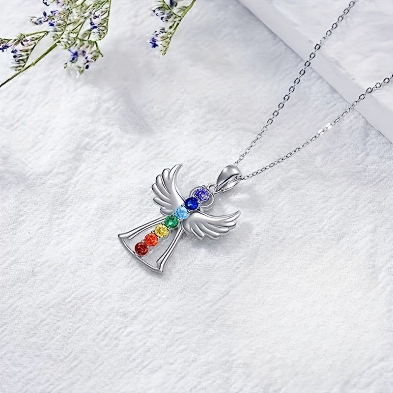 Rainbow Zircon Angel Necklace