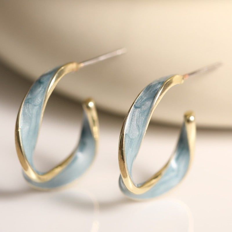 Blue Marble Twisted Hoop Earrings