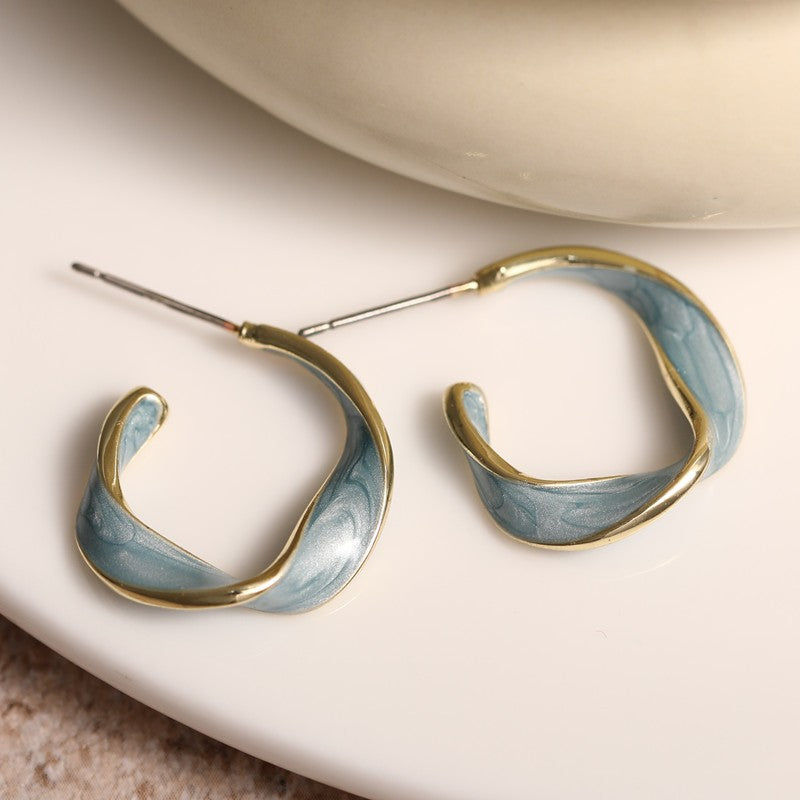 Blue Marble Twisted Hoop Earrings