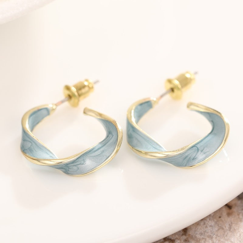 Blue Marble Twisted Hoop Earrings