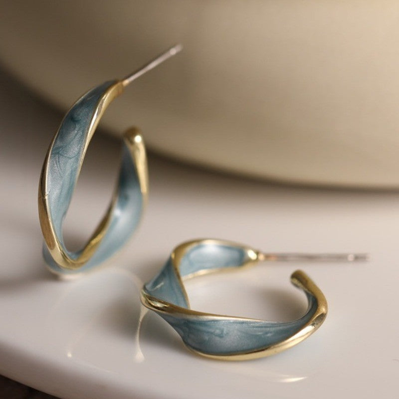 Blue Marble Twisted Hoop Earrings