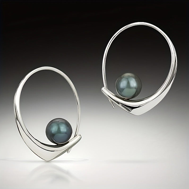 Black Pearl Crescent Hoop Earrings