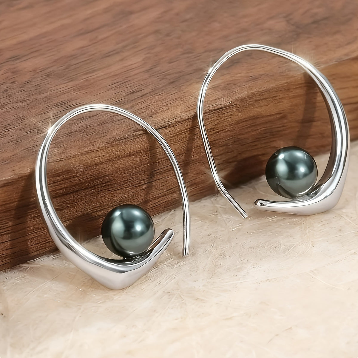 Black Pearl Crescent Hoop Earrings