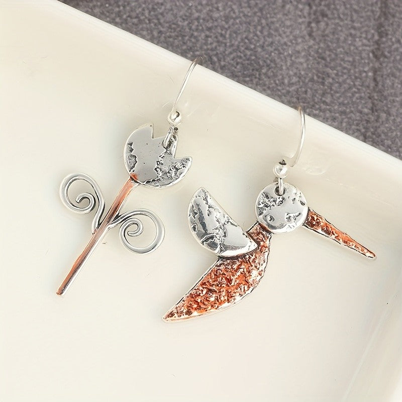 Asymmetrical Bird & Scroll Earrings