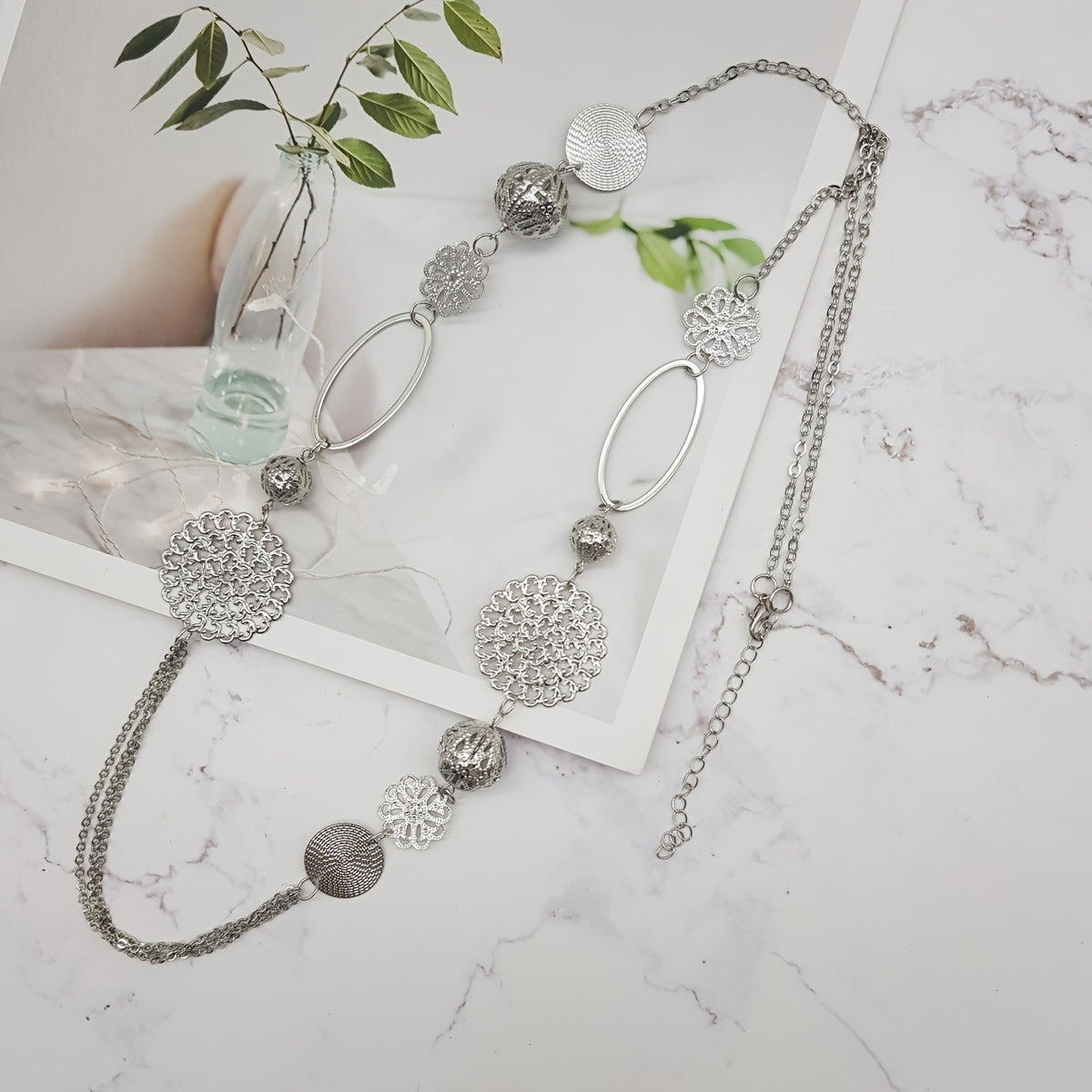 Geometric Disc & Oval Link Necklace