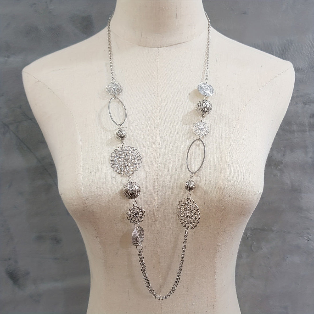 Geometric Disc & Oval Link Necklace