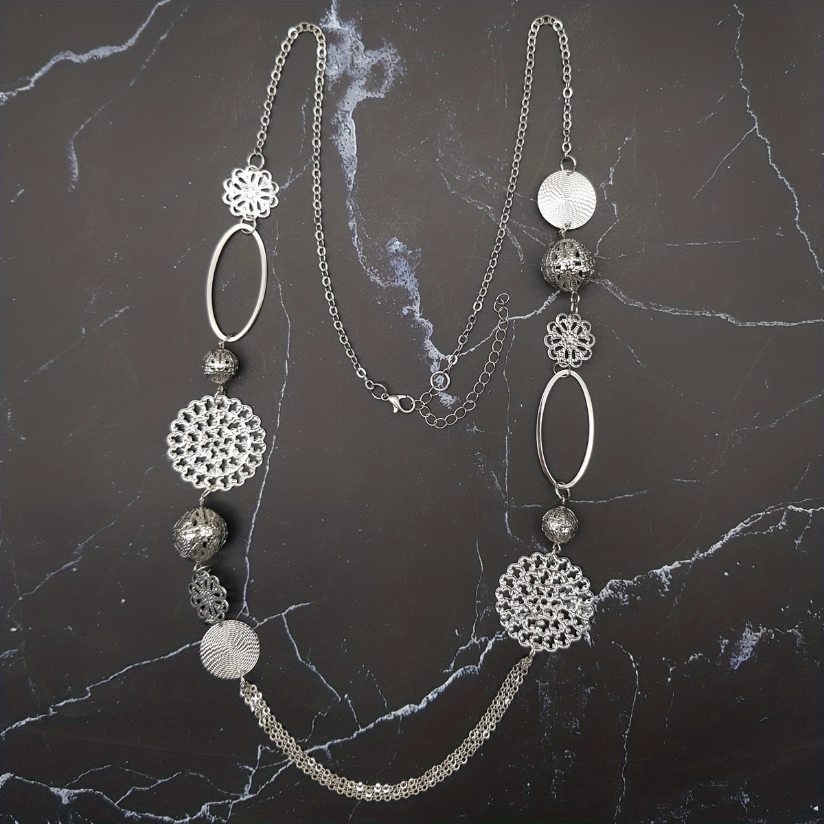 Geometric Disc & Oval Link Necklace