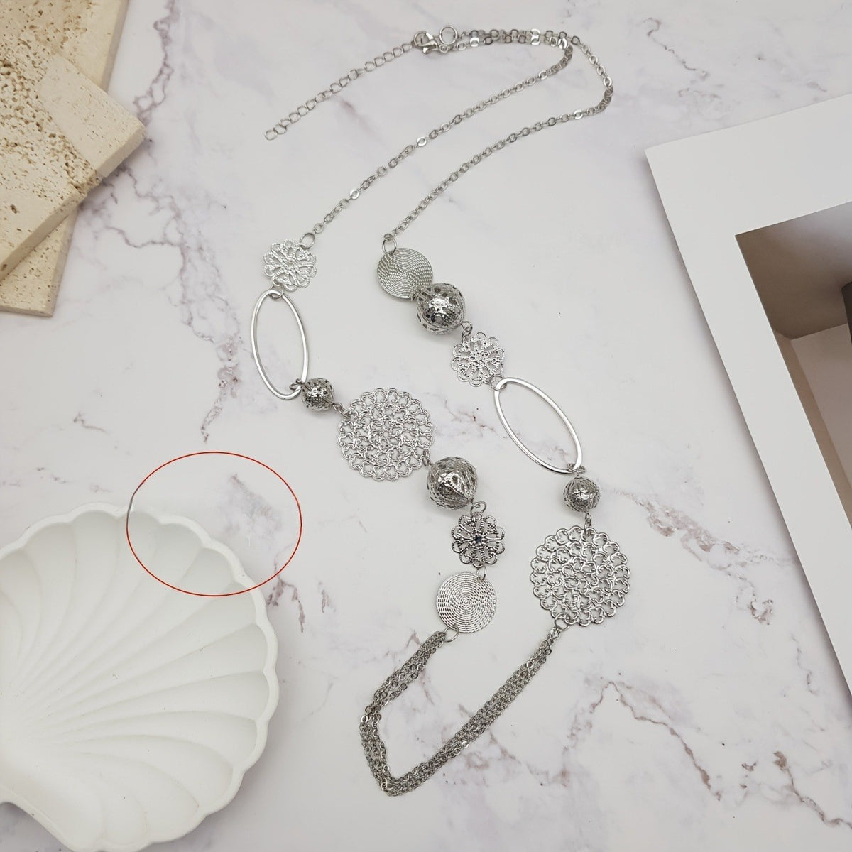 Geometric Disc & Oval Link Necklace