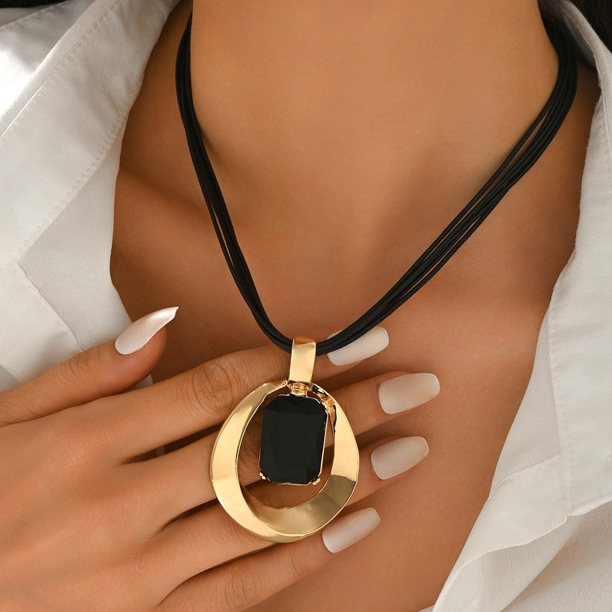 Square Gem Geometric Necklace