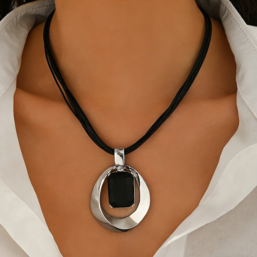 Square Gem Geometric Necklace