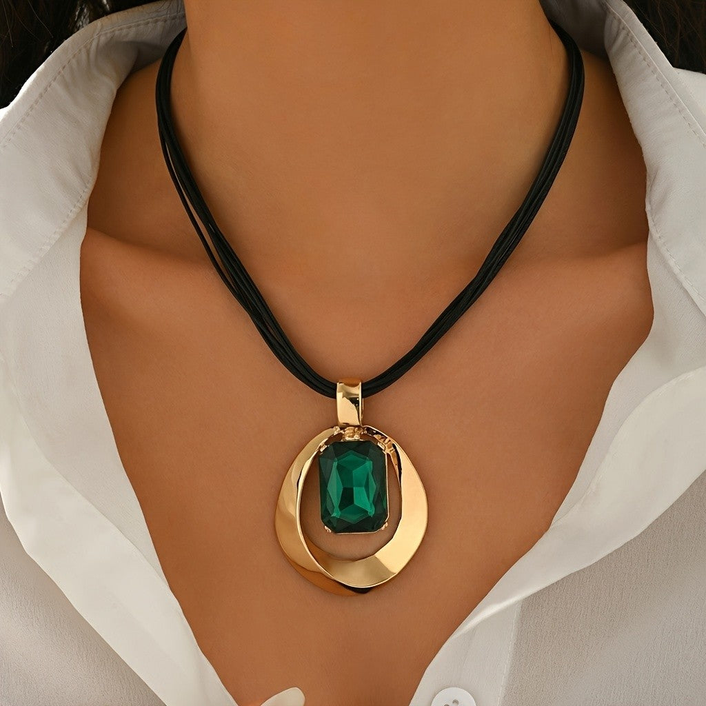 Square Gem Geometric Necklace