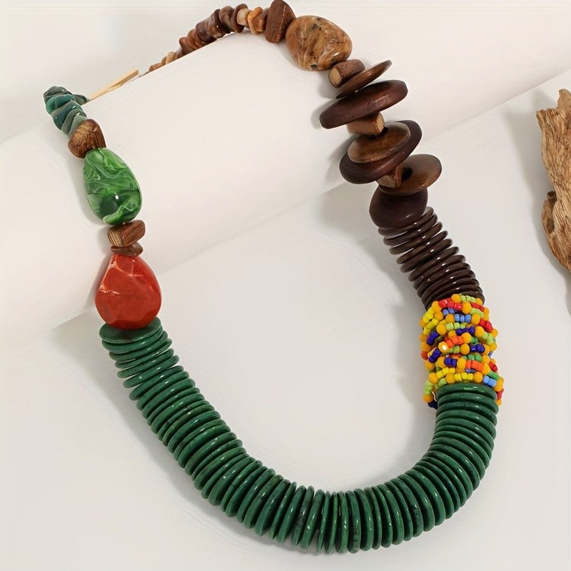 Multi-Color Bead & Wood Disc Necklace