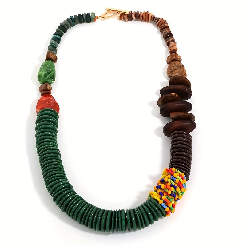 Multi-Color Bead & Wood Disc Necklace