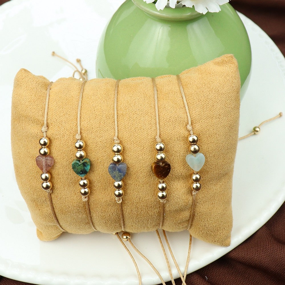 Natural Stone Heart Rope Bracelet Set