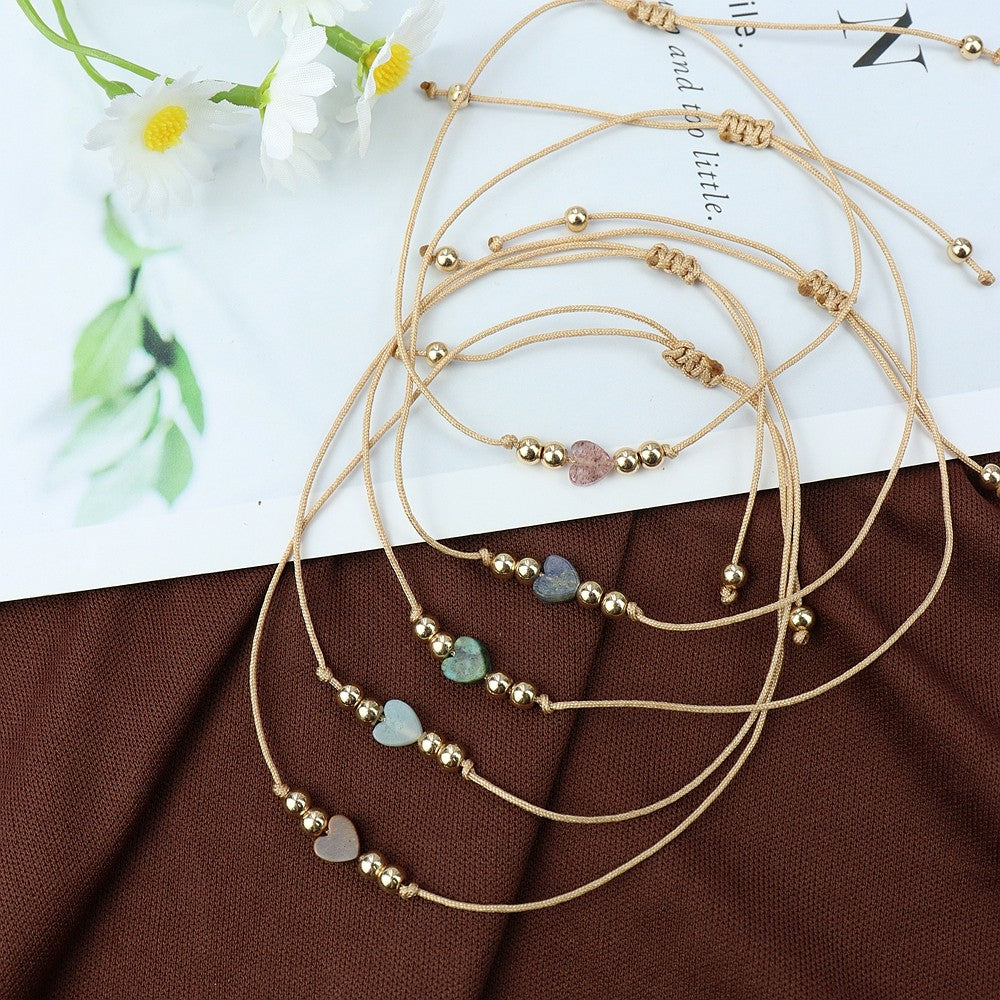 Natural Stone Heart Rope Bracelet Set