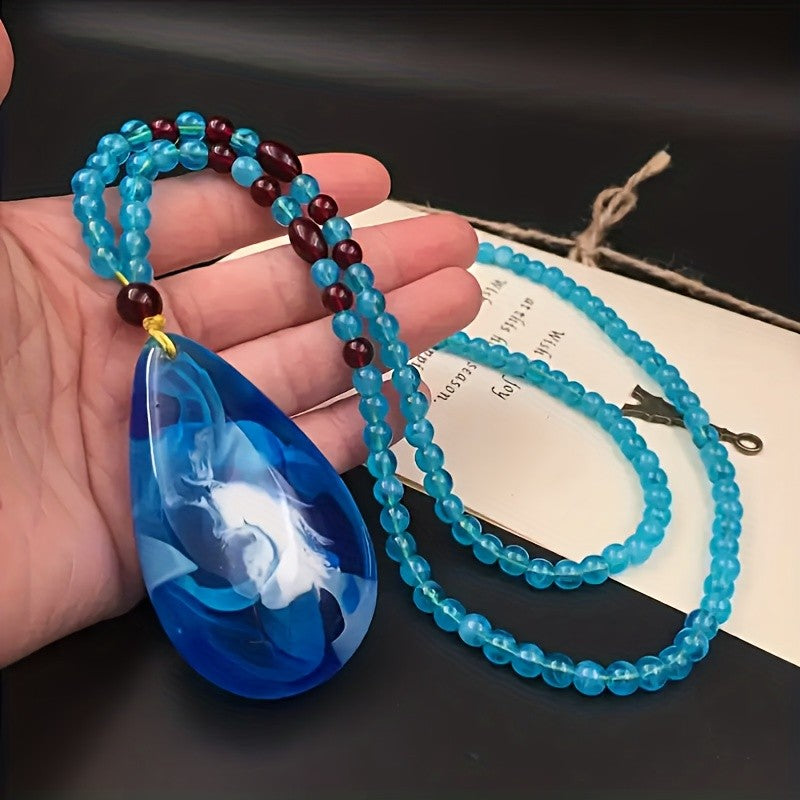 Blue Amber Water Drop Pendant