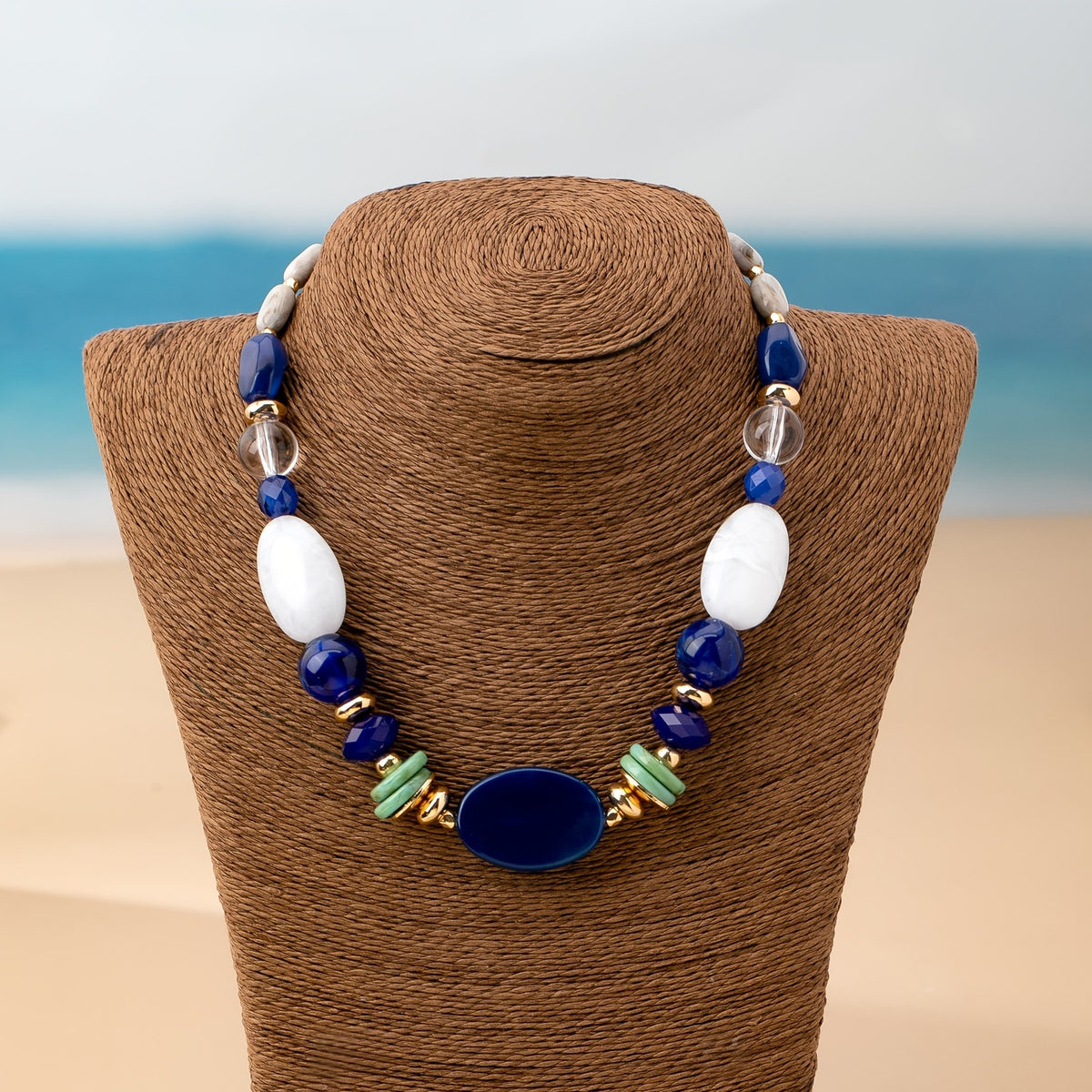 Blue & White Bead Statement Necklace