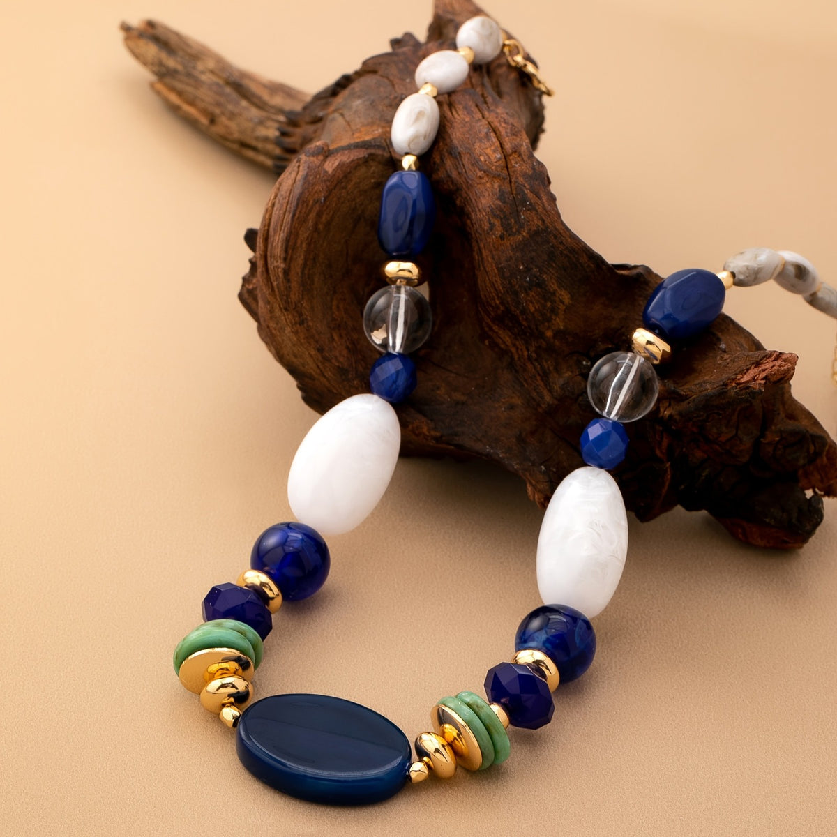Blue & White Bead Statement Necklace