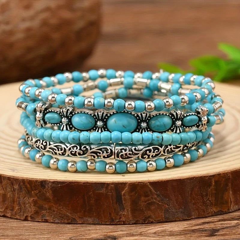 Turquoise Oval Stone Bracelet Set