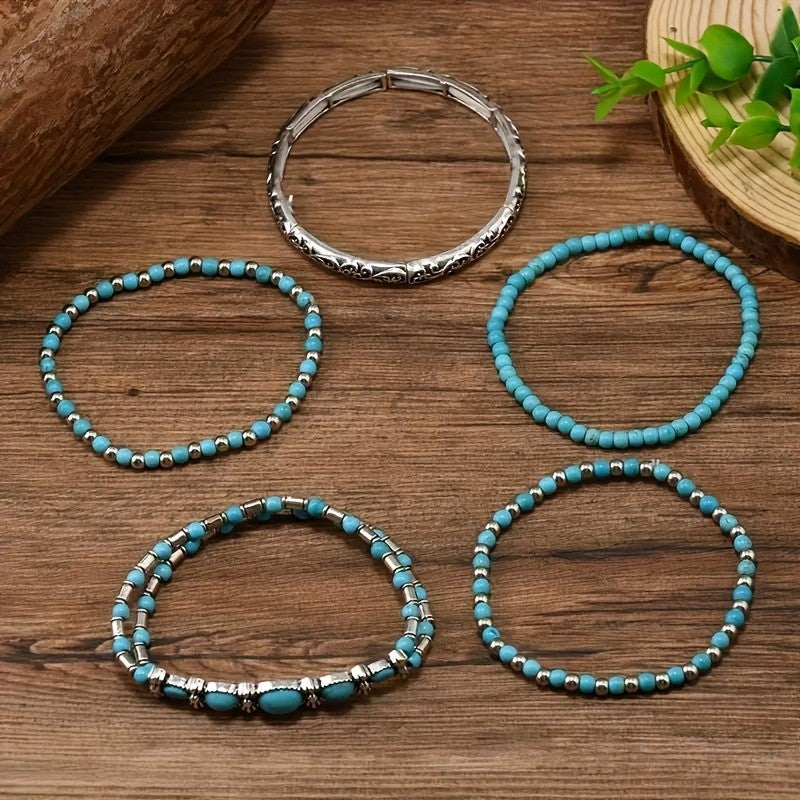 Turquoise Oval Stone Bracelet Set