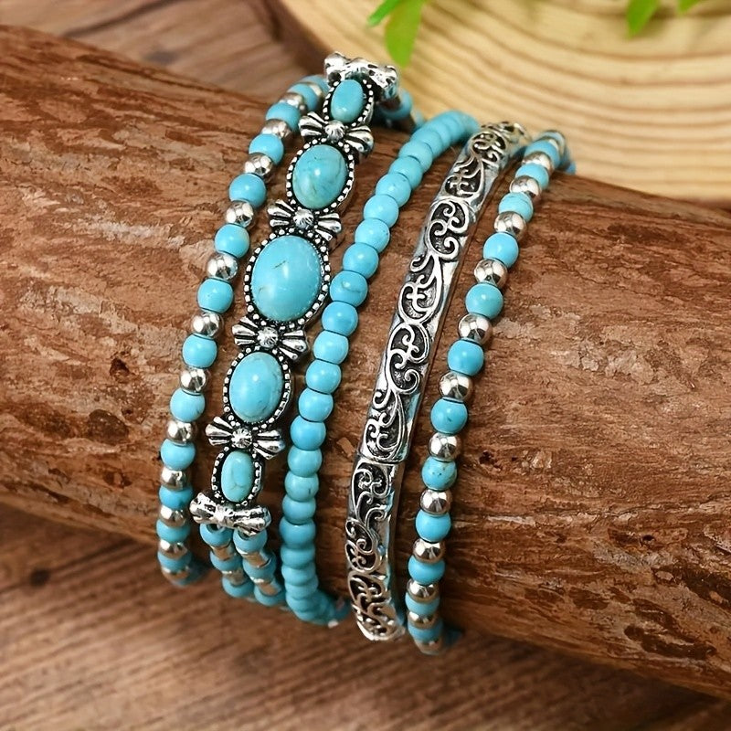 Turquoise Oval Stone Bracelet Set