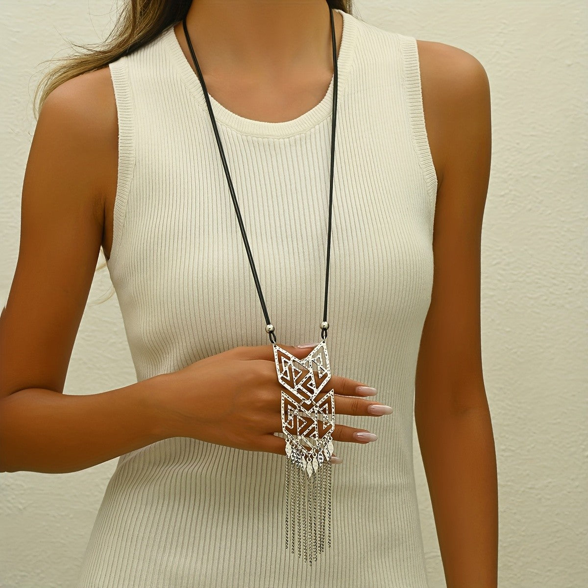 Geometric Wolf Tassel Necklace
