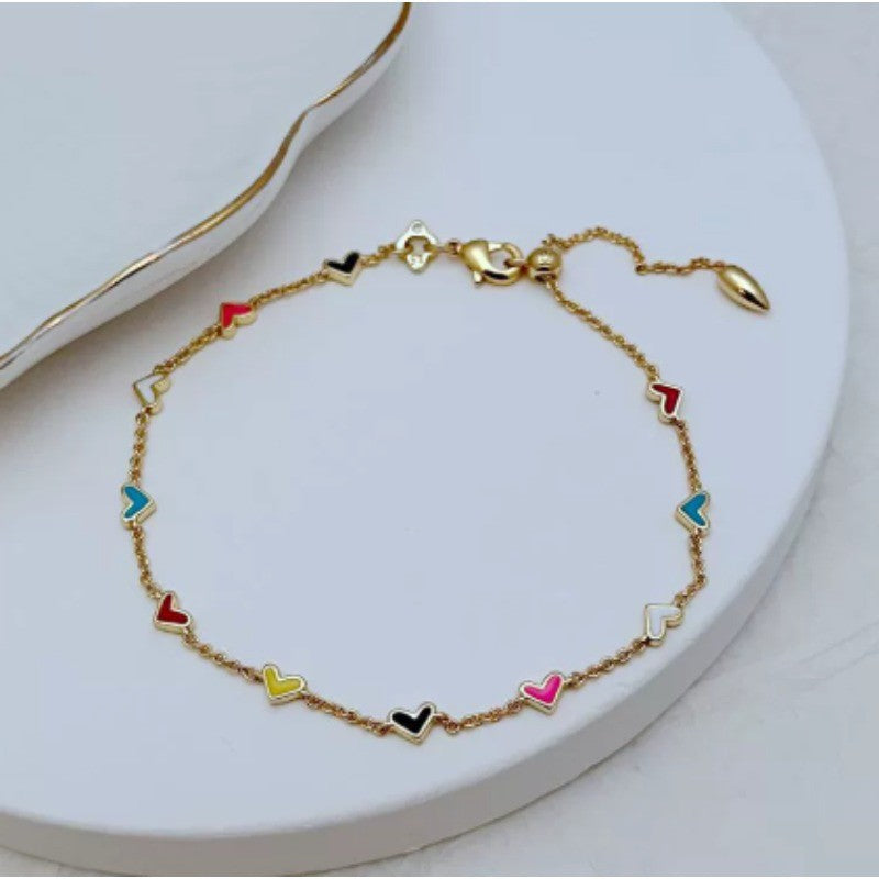 Multicolor Enamel Heart Chain Bracelet