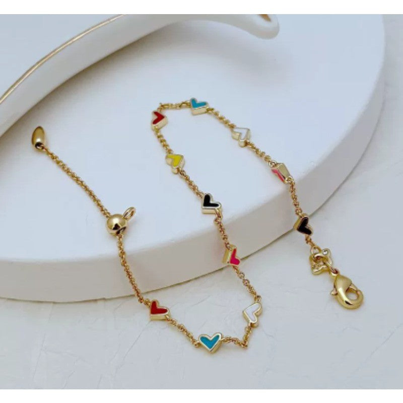 Multicolor Enamel Heart Chain Bracelet