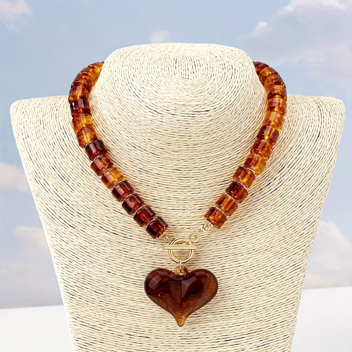 Brown Acrylic Heart Bead Necklace
