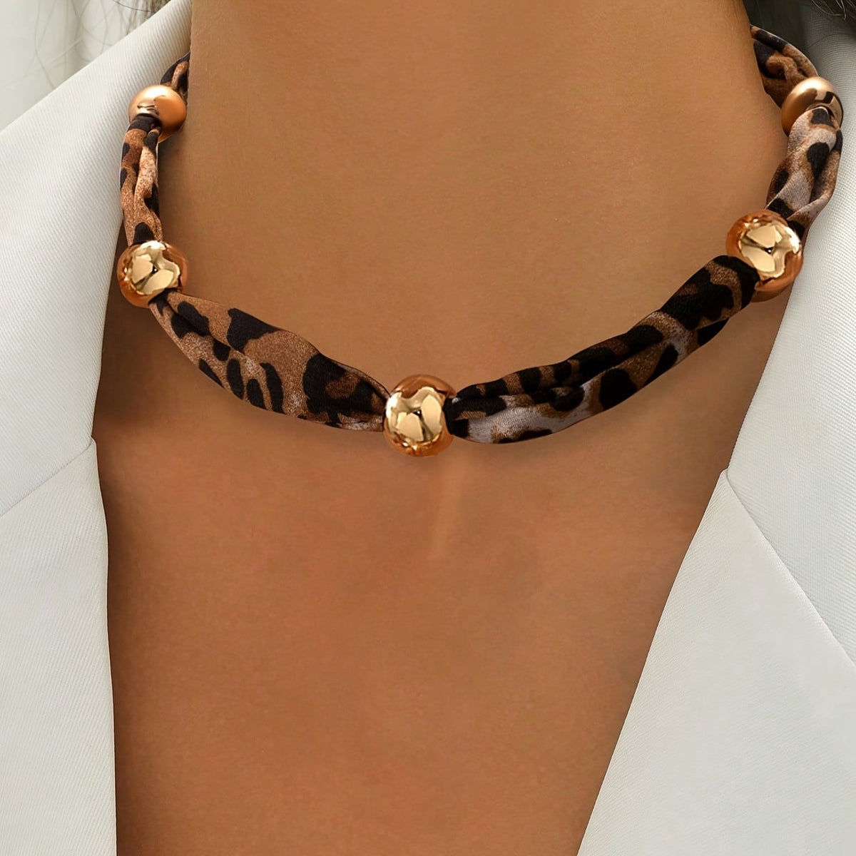 Leopard Print Beaded Necklace