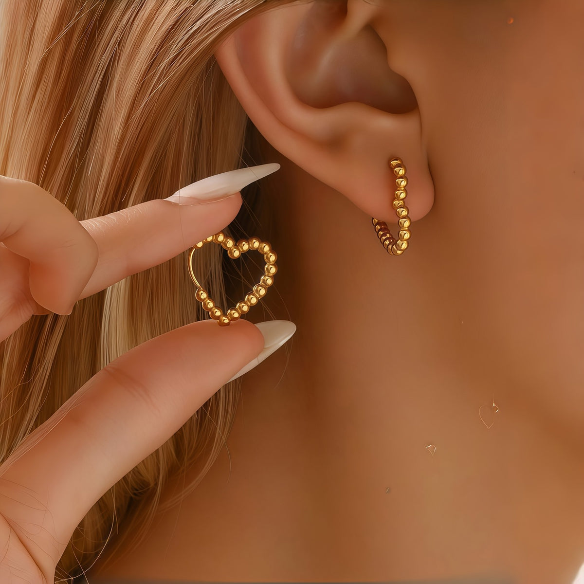 Beaded Heart Hoop Earrings
