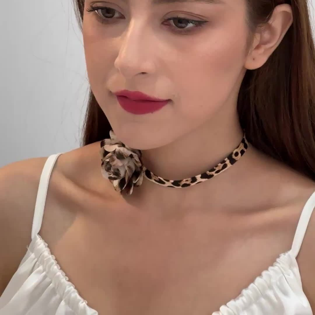 Leopard Floral Choker Necklace