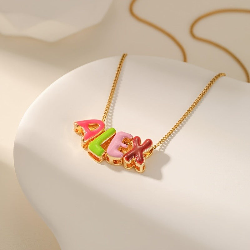 Colorful Enamel Bubble Letter Necklace