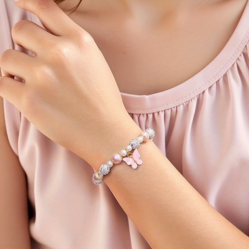 Pink Butterfly Pearl Bracelet