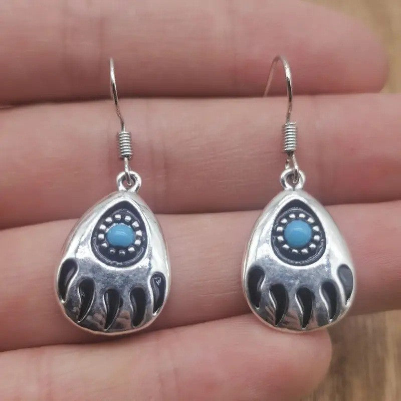 Turquoise Bear Paw Drop Earrings