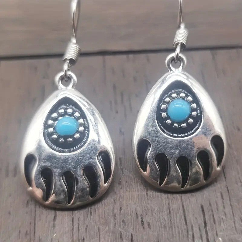Turquoise Bear Paw Drop Earrings