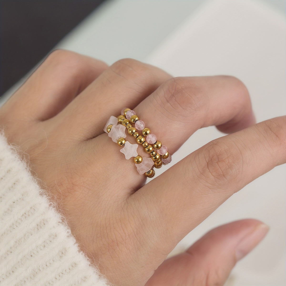 Natural Stone Star Ring Set