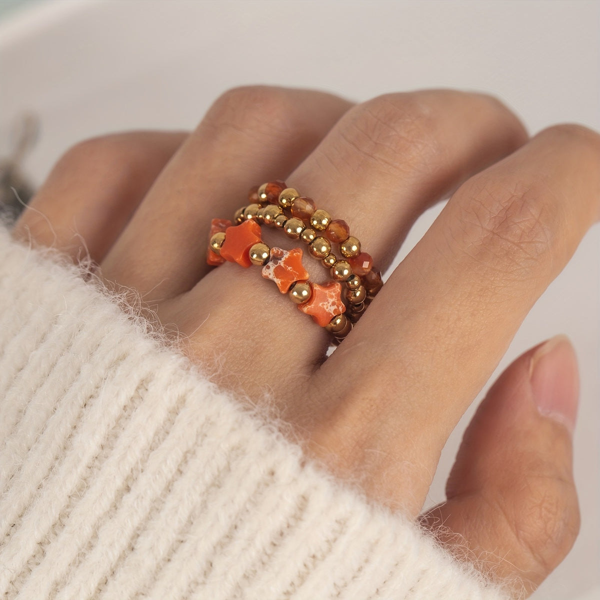 Natural Stone Star Ring Set