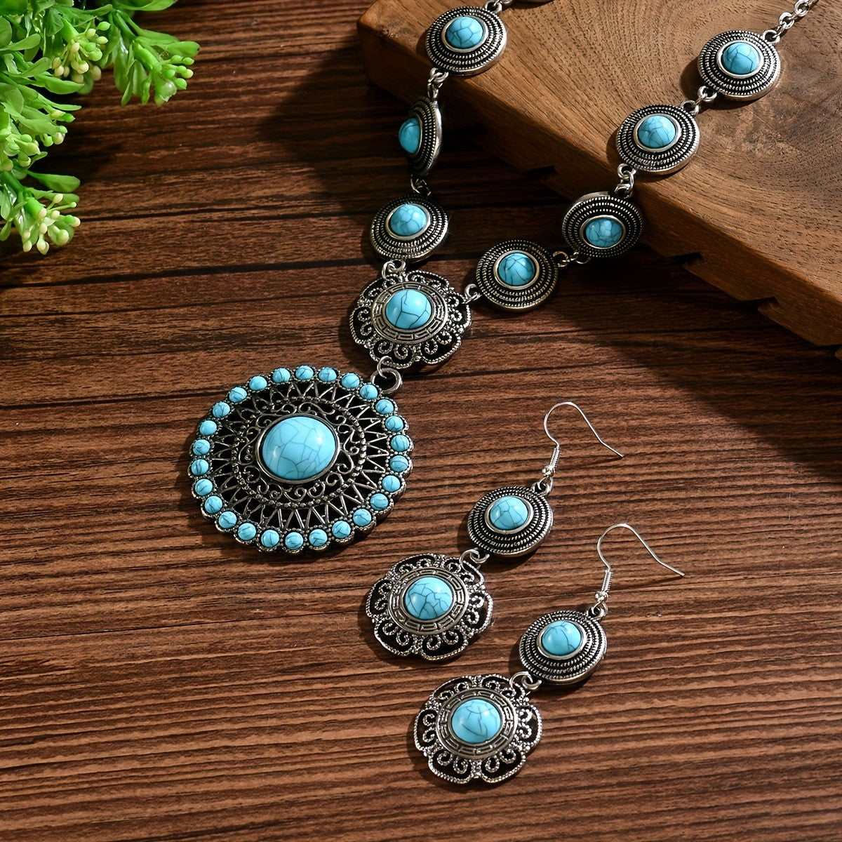 Turquoise Medallion & Drop Earring Set
