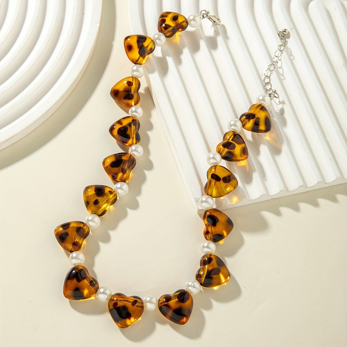 Tortoiseshell Heart & Pearl Necklace