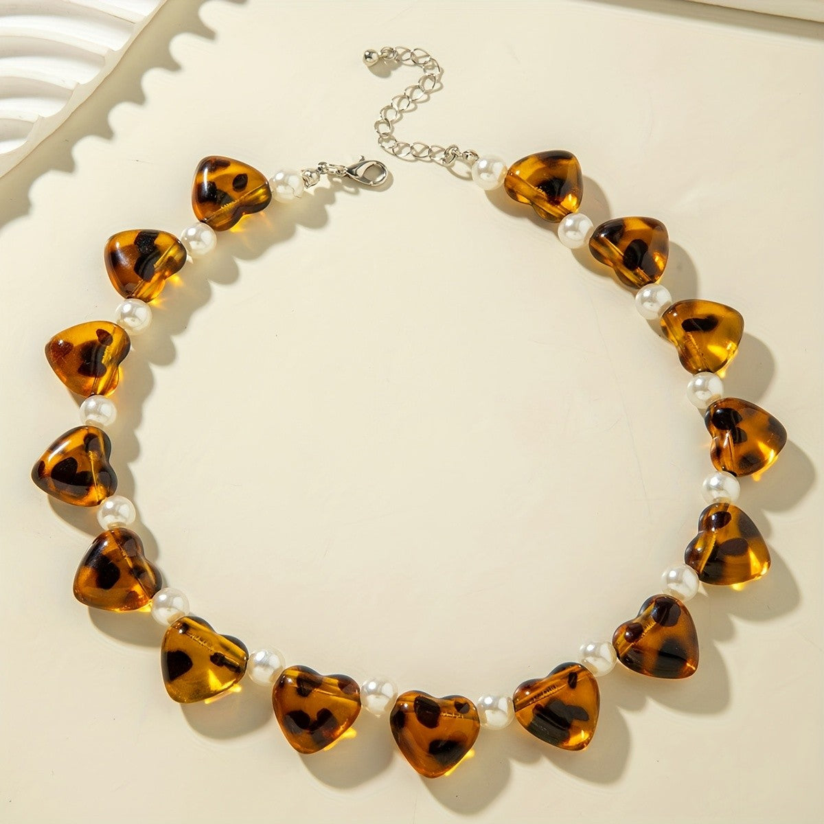Tortoiseshell Heart & Pearl Necklace