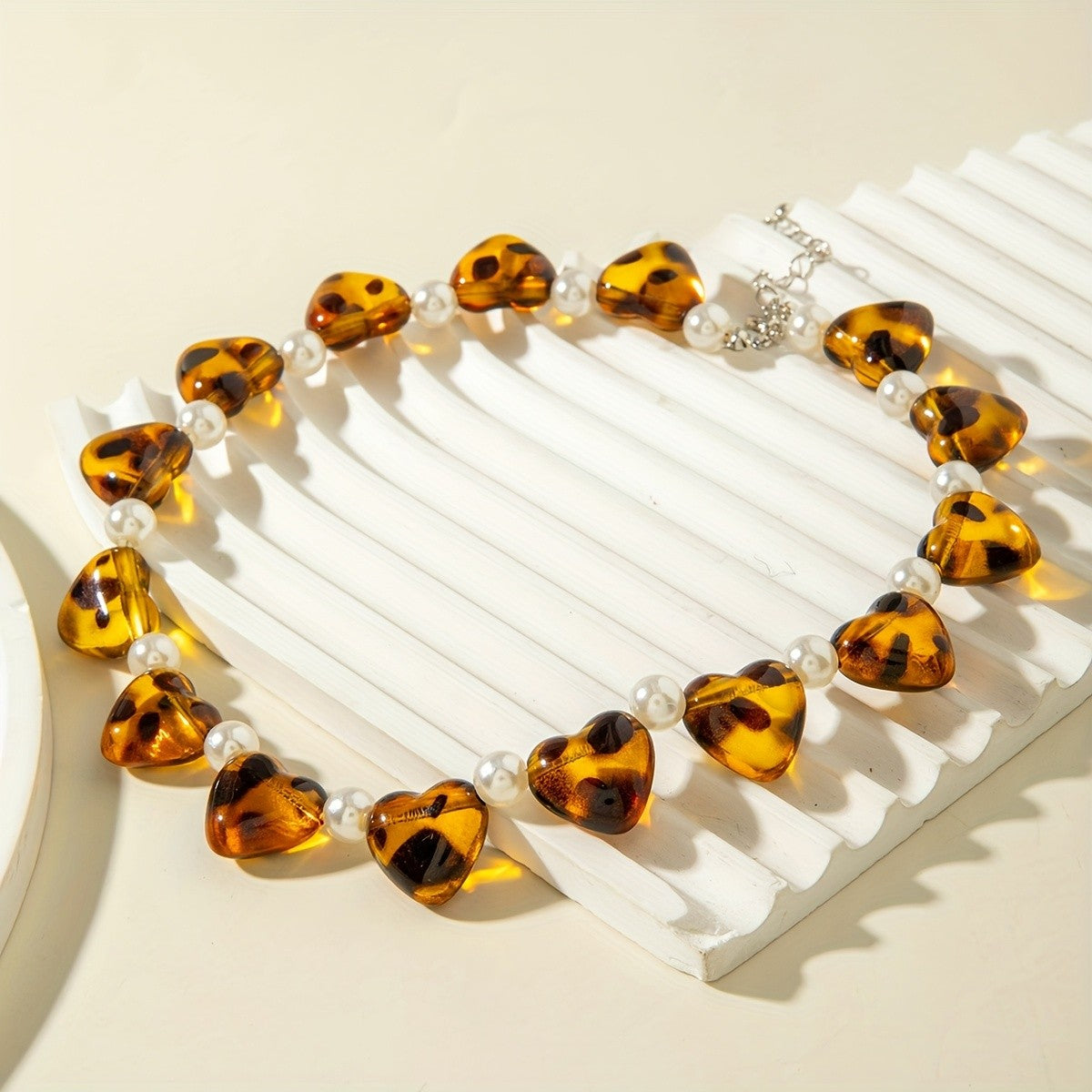 Tortoiseshell Heart & Pearl Necklace