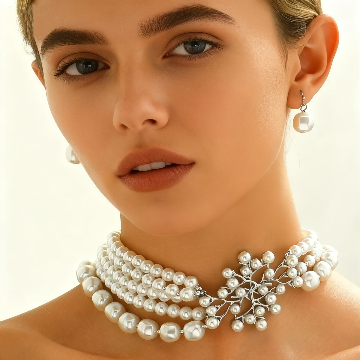 Pearl Branch Collar Necklace & Earring Set