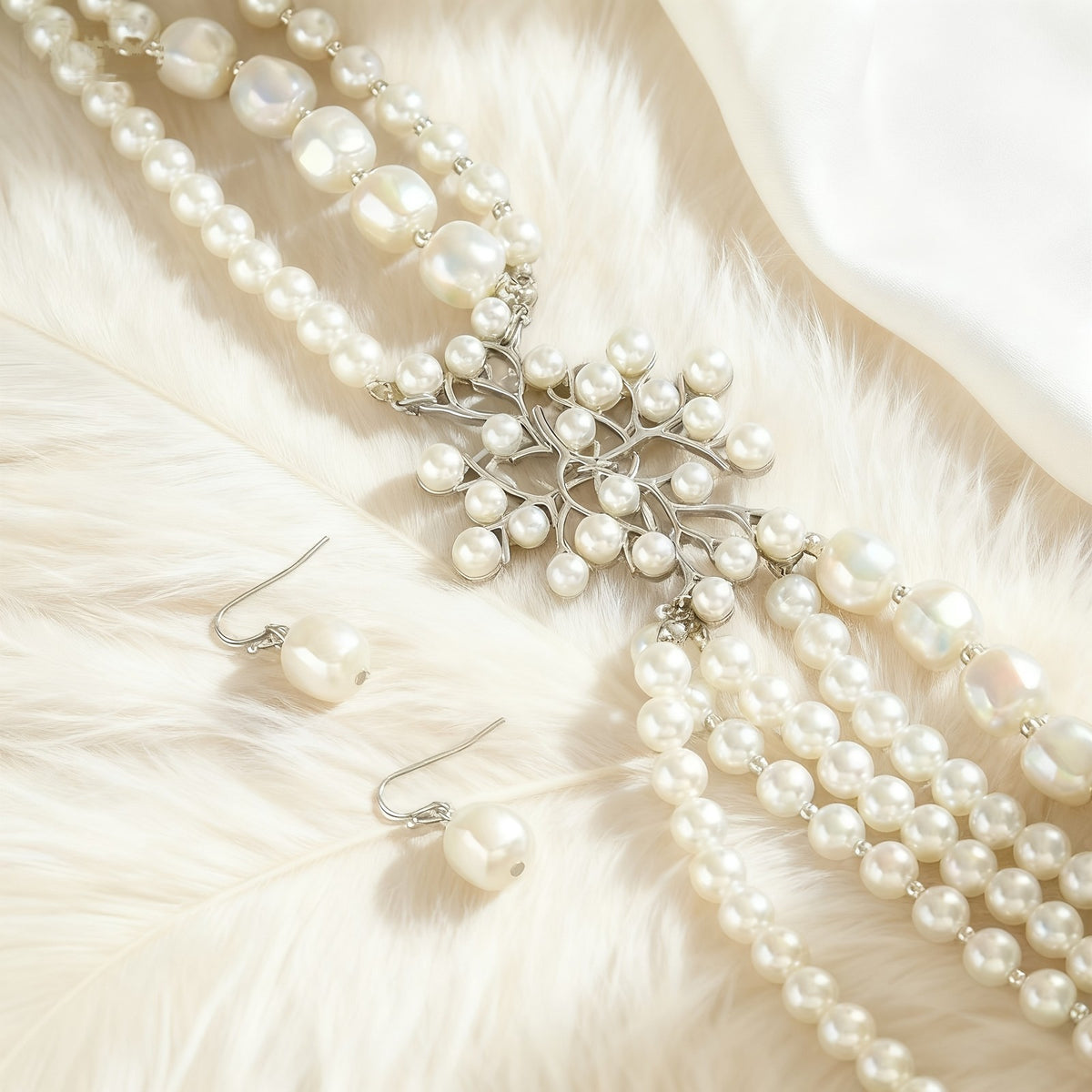 Pearl Branch Collar Necklace & Earring Set