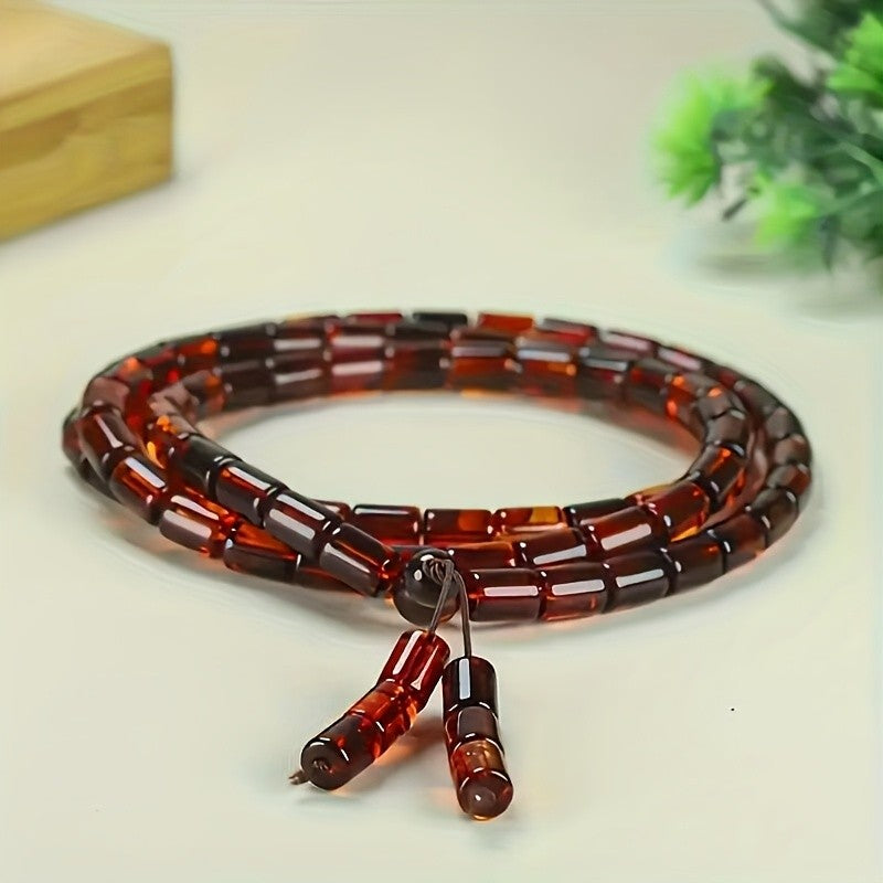 Red Amber Cylinder Bead Necklace