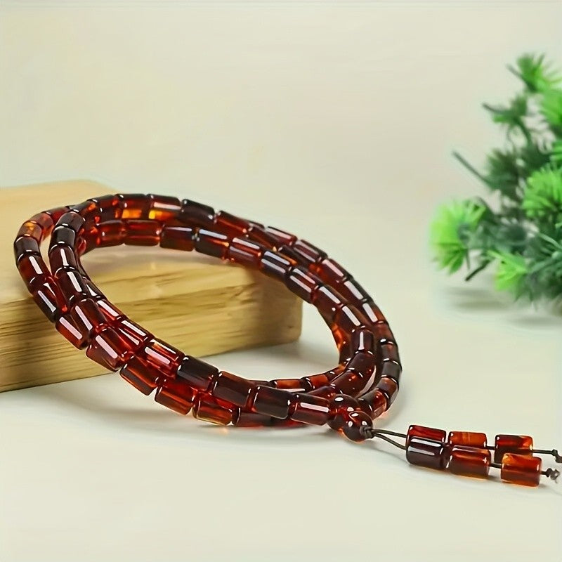 Red Amber Cylinder Bead Necklace