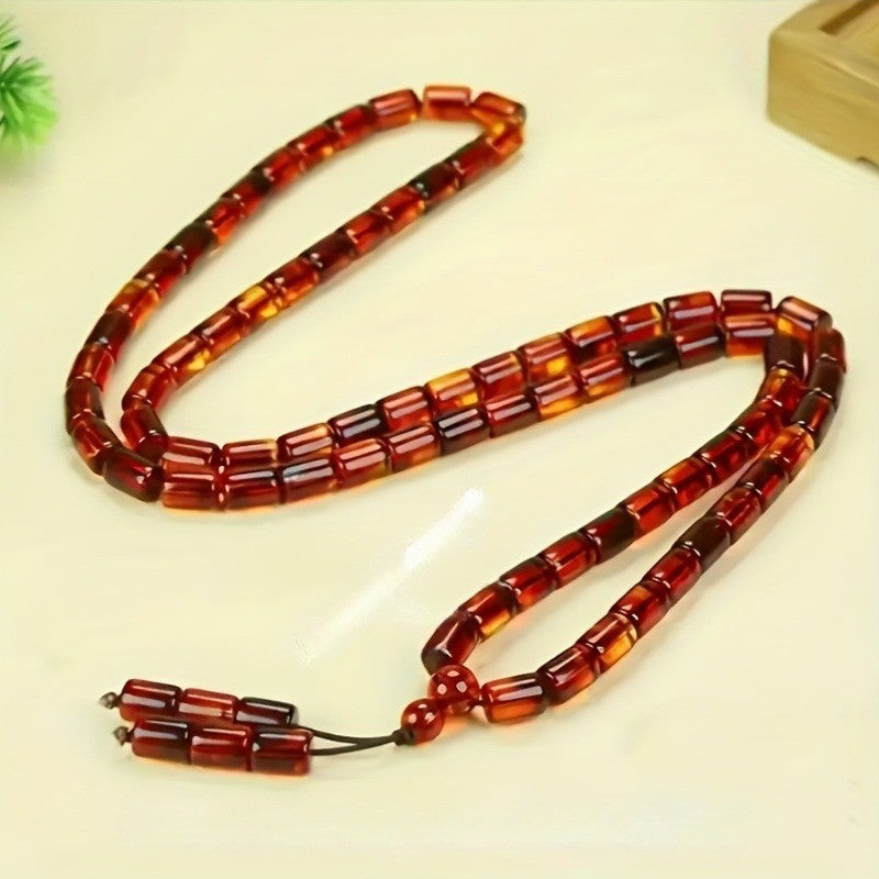 Red Amber Cylinder Bead Necklace