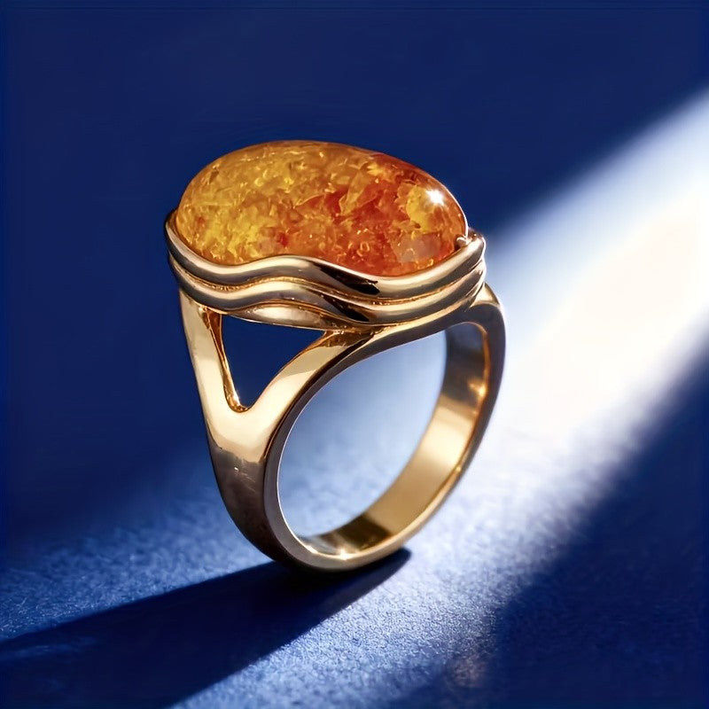 Amber Petal Oval Ring